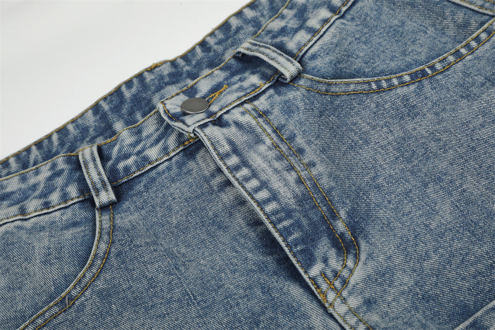 Light Blue Distressed Wide-Leg Cargo Jeans