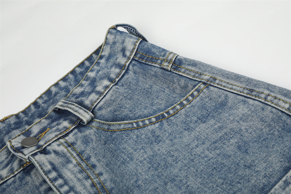 Light Blue Distressed Wide-Leg Cargo Jeans