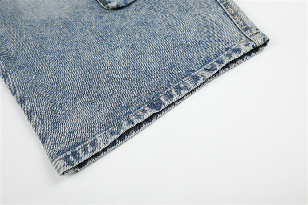 Light Blue Distressed Wide-Leg Cargo Jeans