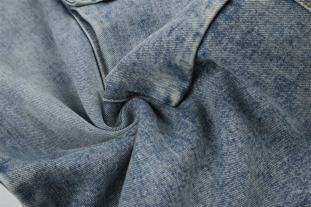 Light Blue Distressed Wide-Leg Cargo Jeans