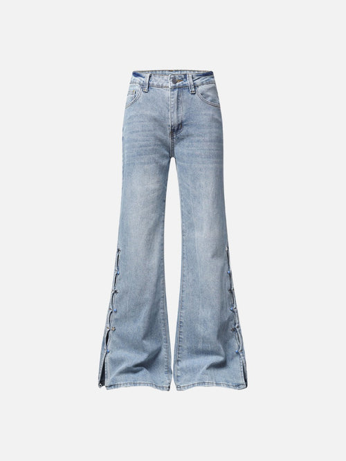 Jeans Flare Azul Claro com Detalhes de Estrelas - Azul / S