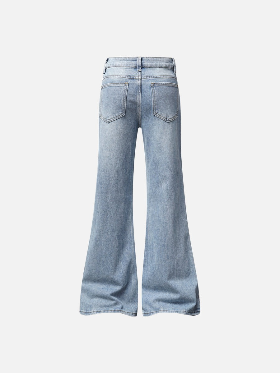 Light Blue Flared Jeans with Star Accents