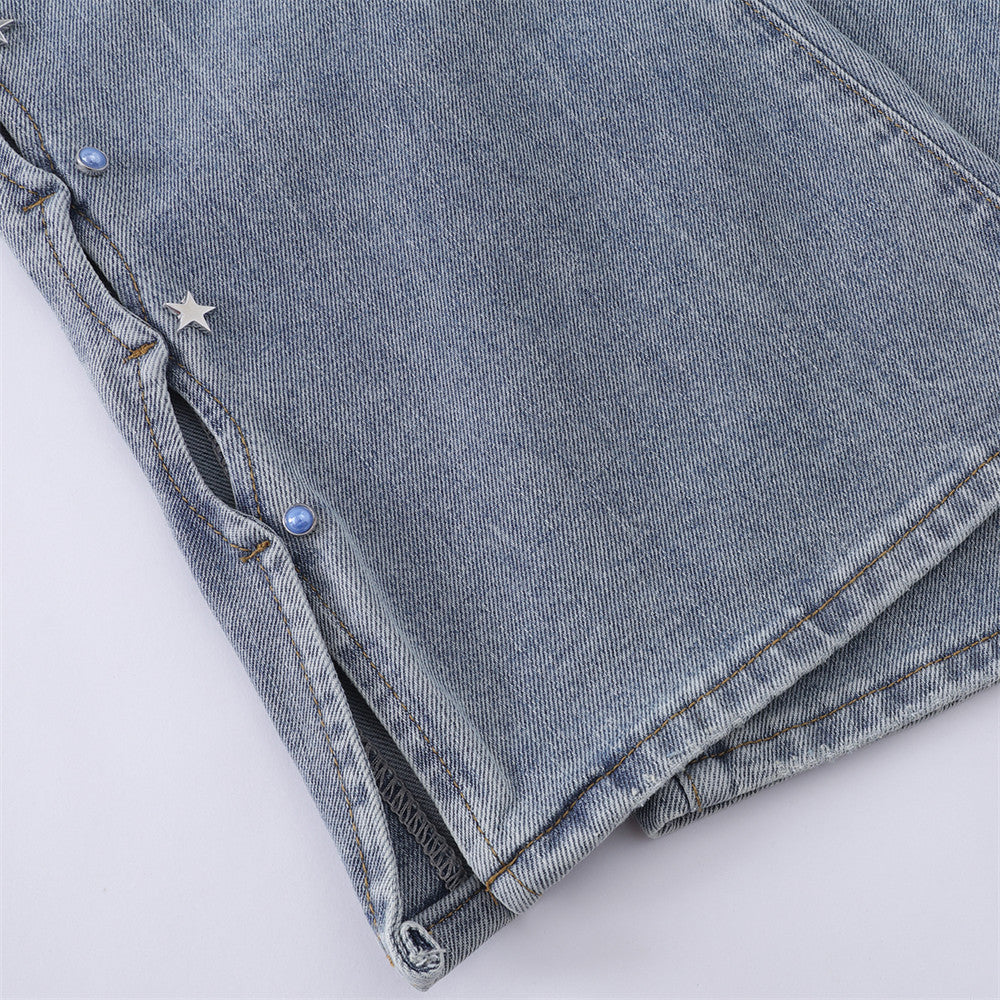 Light Blue Flared Jeans with Star Accents