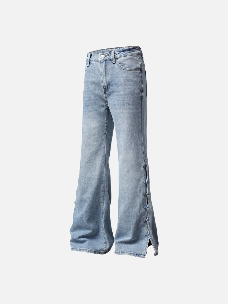 Light Blue Flared Jeans with Star Accents