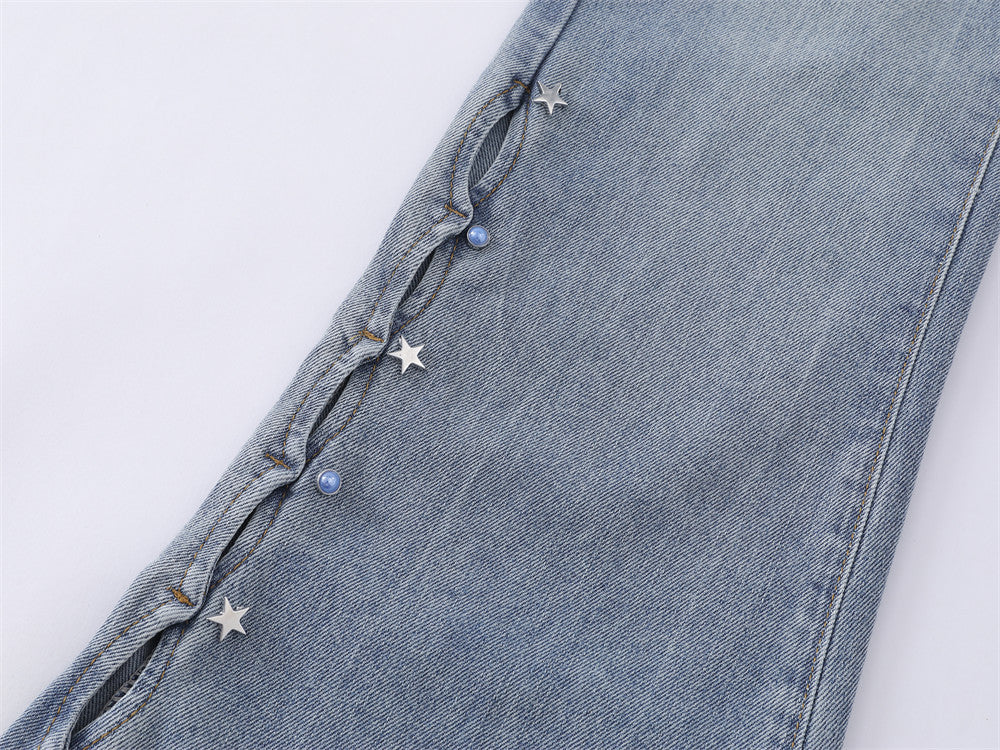 Light Blue Flared Jeans with Star Accents