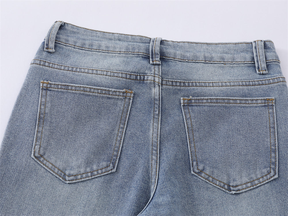 Light Blue Flared Jeans with Star Accents