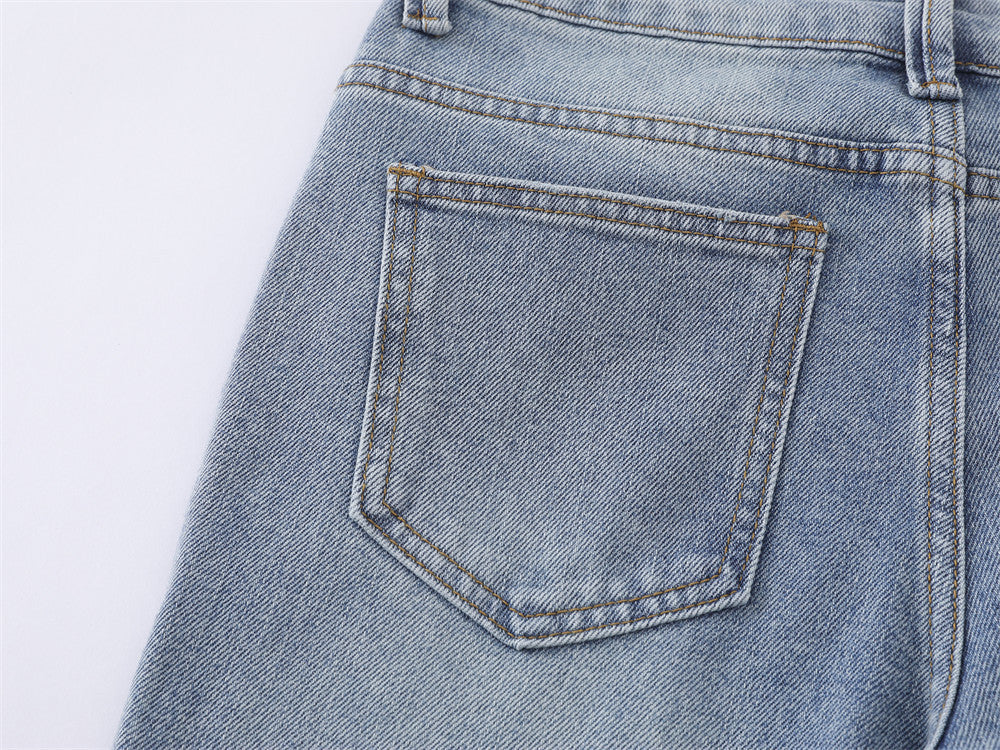 Light Blue Flared Jeans with Star Accents