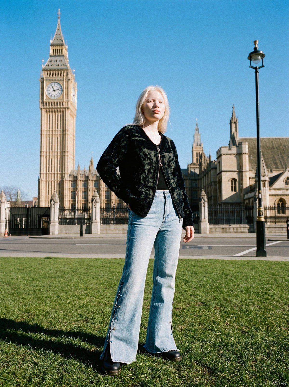 Light Blue Flared Jeans with Star Accents