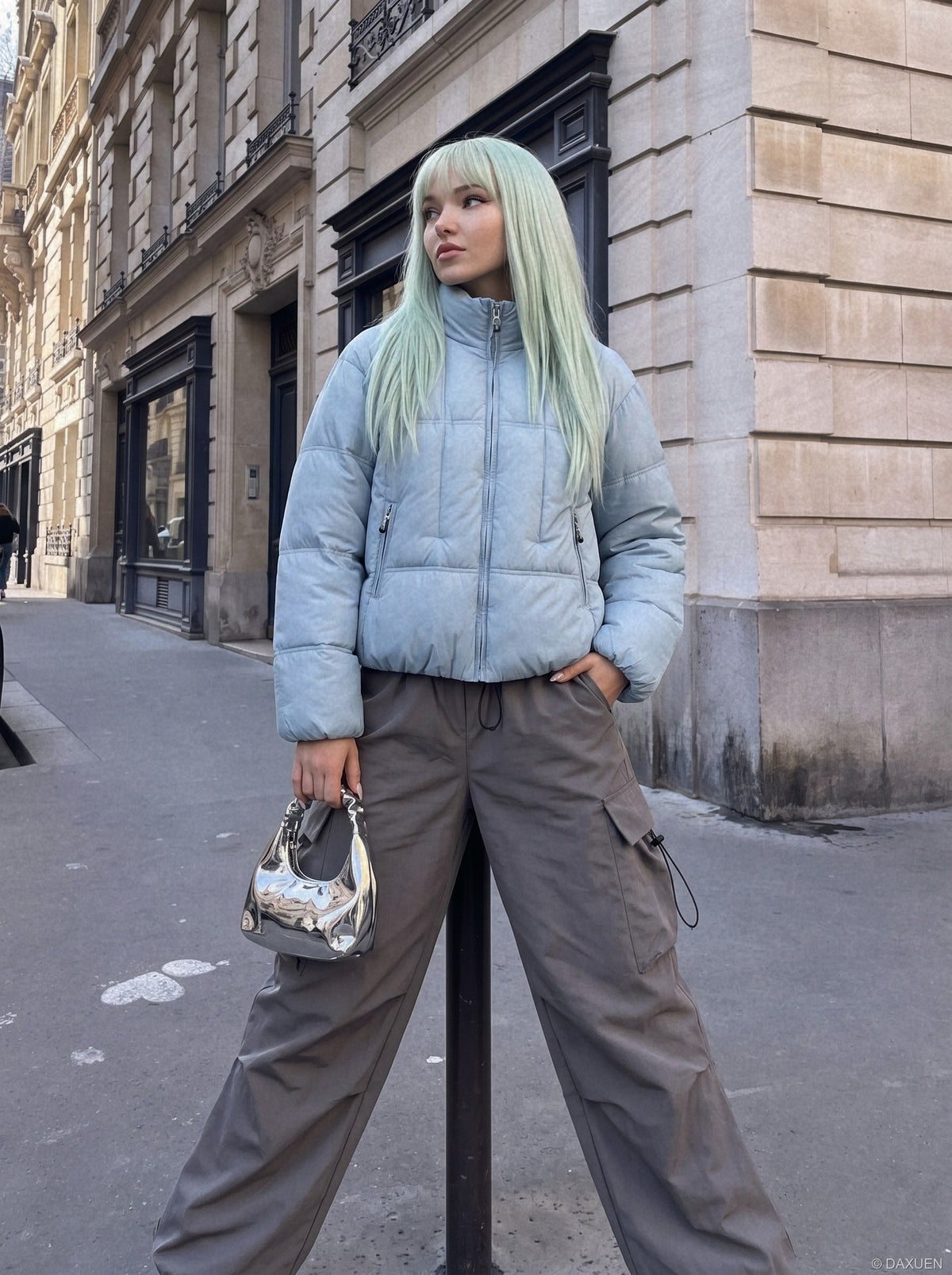 Light Blue Matte Puffer Jacket