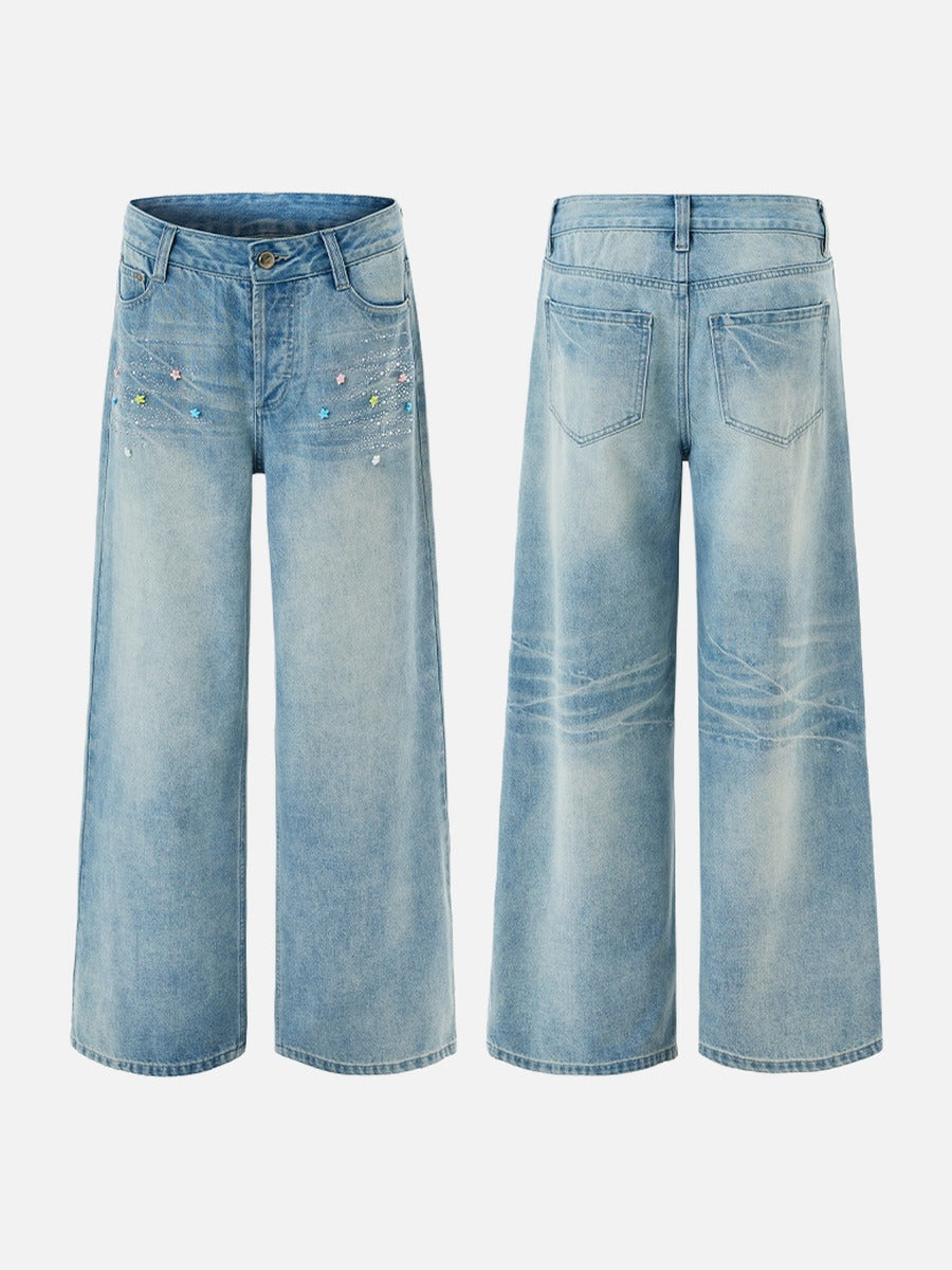 DAXUEN light blue star-embellished wide-leg jeans