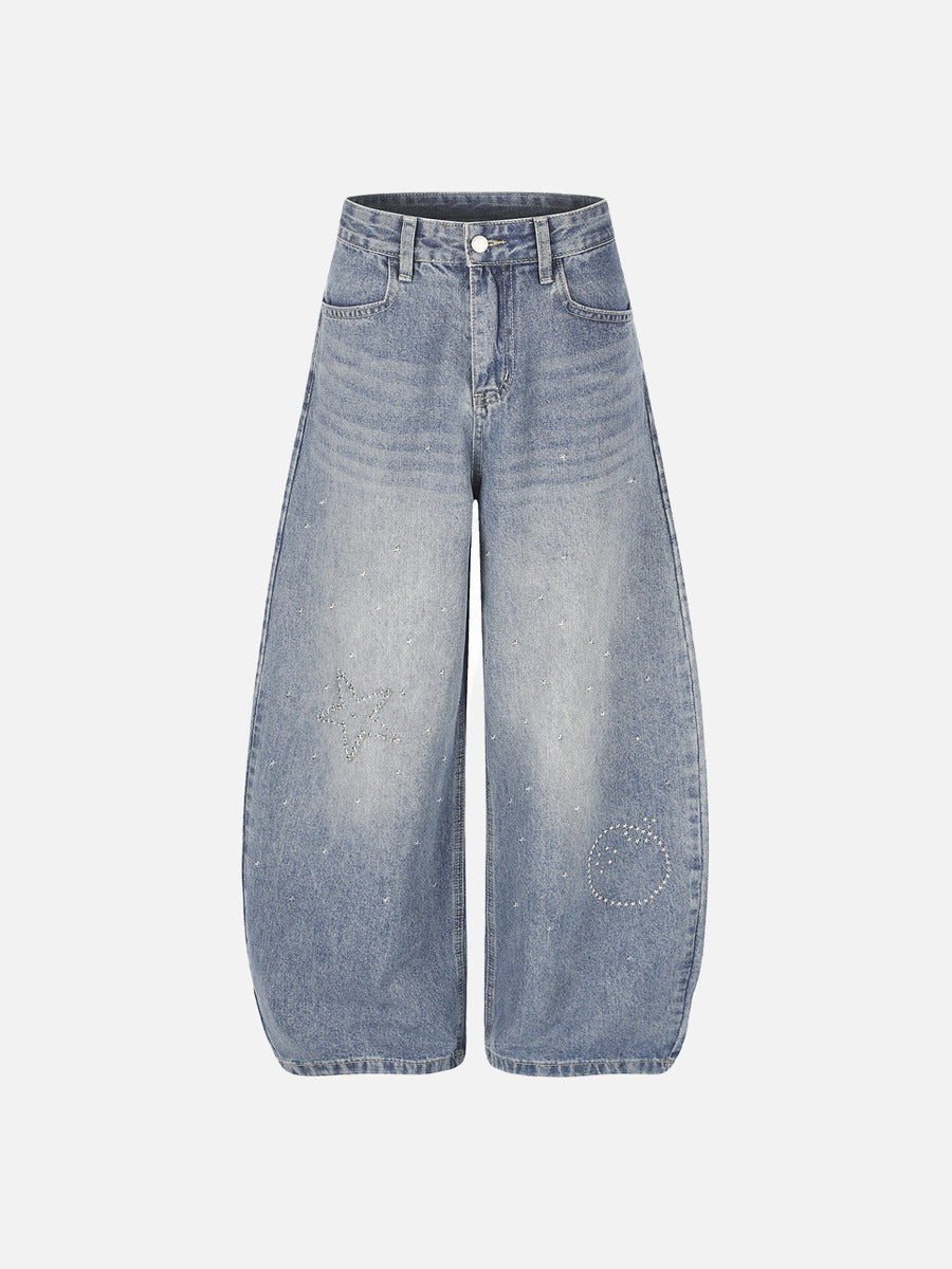 DAXUEN light blue wide-leg jeans with studded star graphic