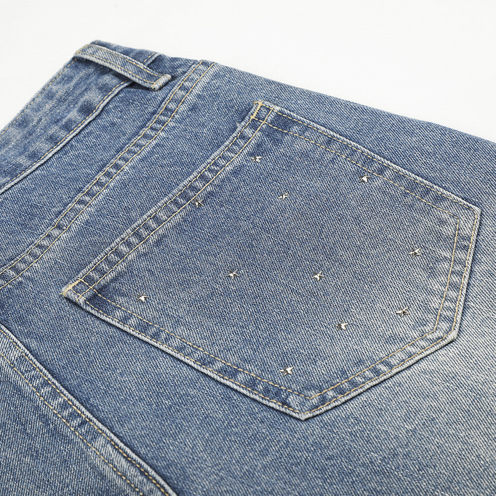 DAXUEN light blue wide-leg jeans with studded star graphic