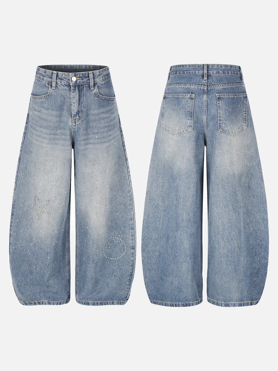 DAXUEN light blue wide-leg jeans with studded star graphic