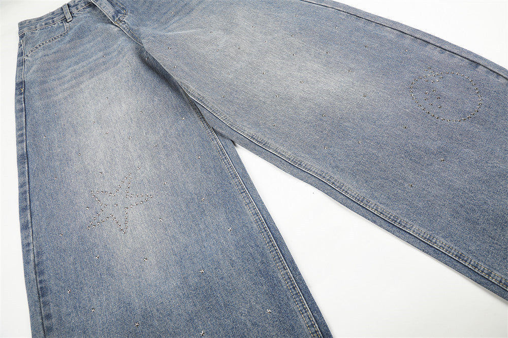 DAXUEN light blue wide-leg jeans with studded star graphic