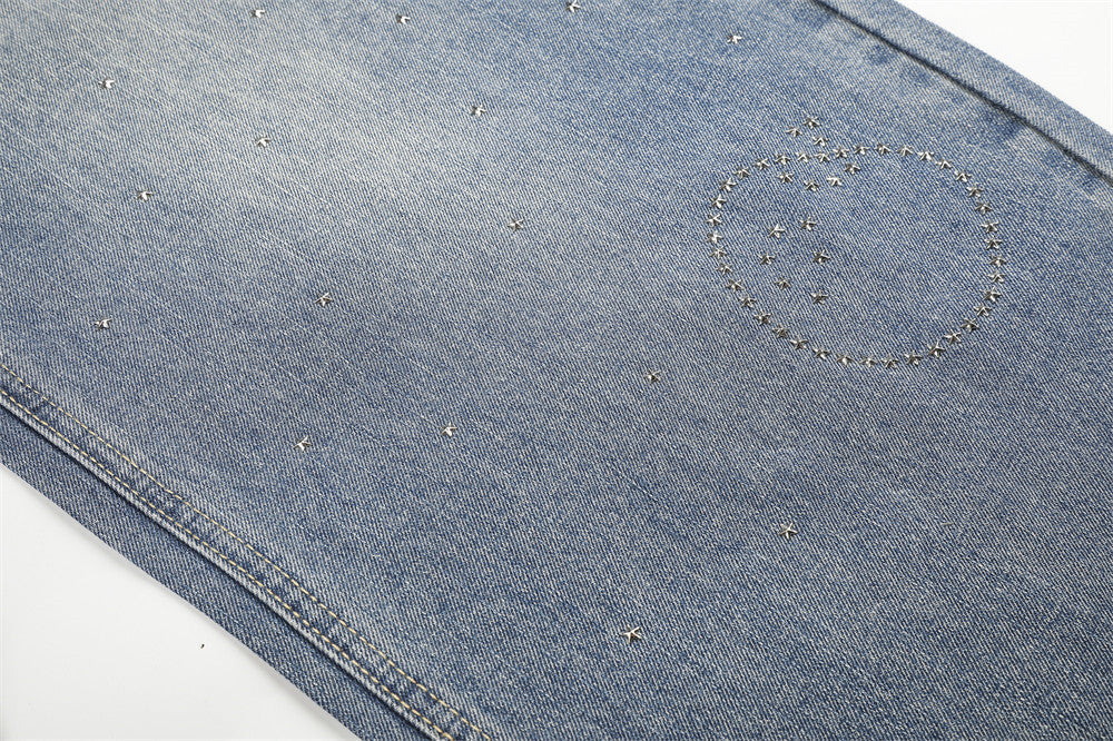 DAXUEN light blue wide-leg jeans with studded star graphic