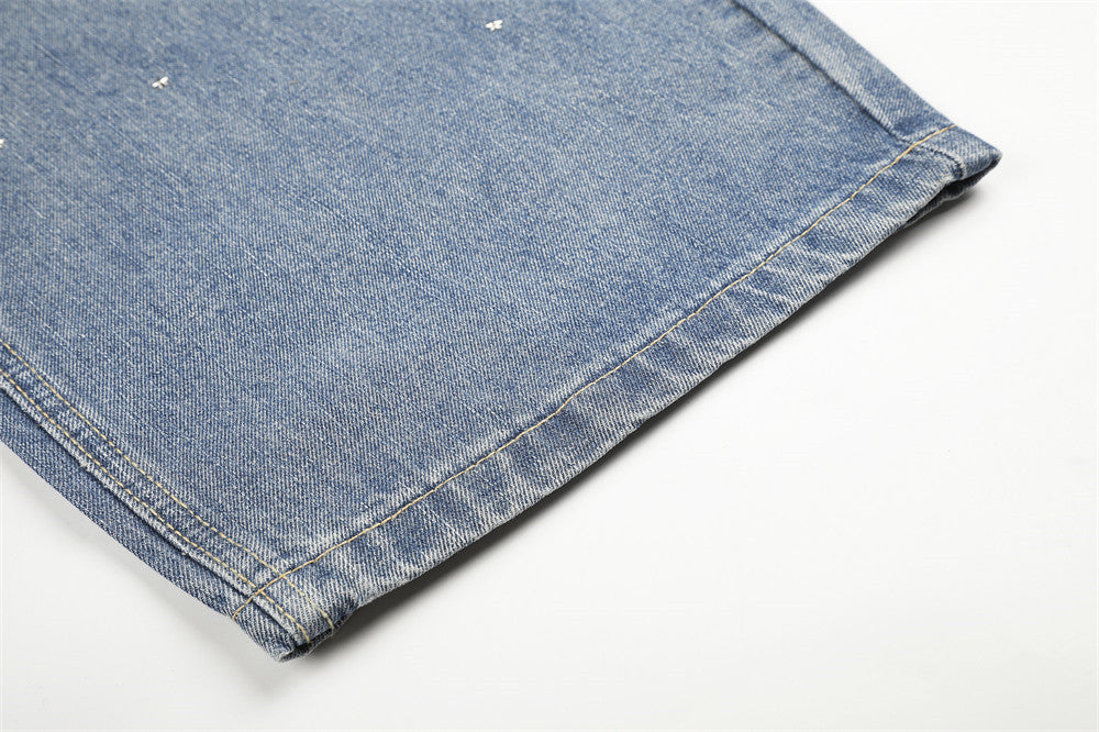 DAXUEN light blue wide-leg jeans with studded star graphic