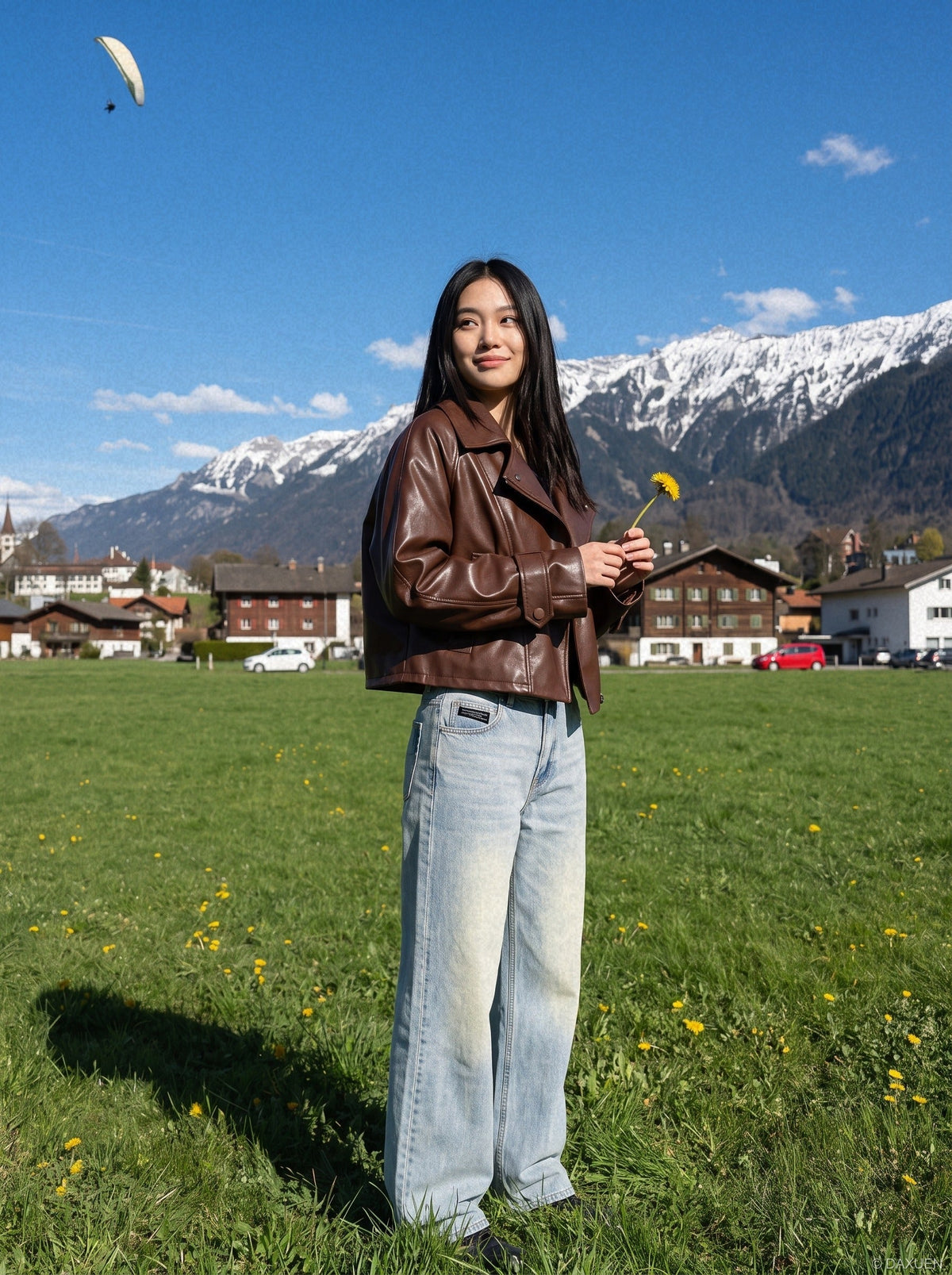 DAXUEN light blue vintage wide-leg denim jeans — model photo