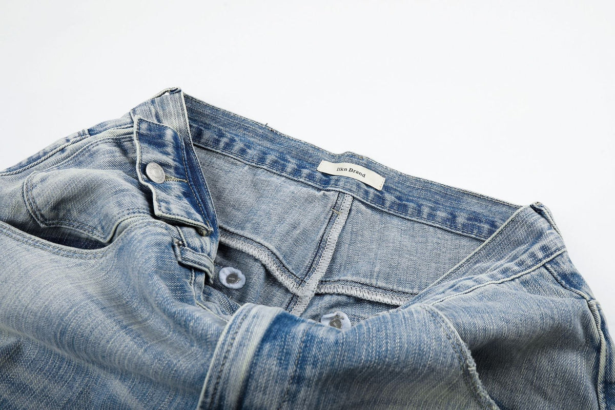 Light Blue Wide-Leg Denim Jeans with Heart Stitching