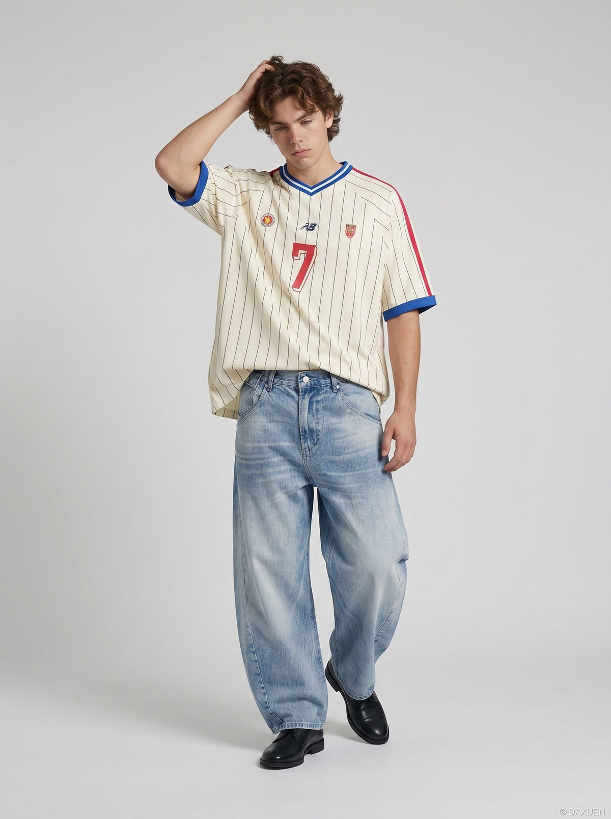 Light Blue Wide-Leg Denim Jeans with Heart Stitching