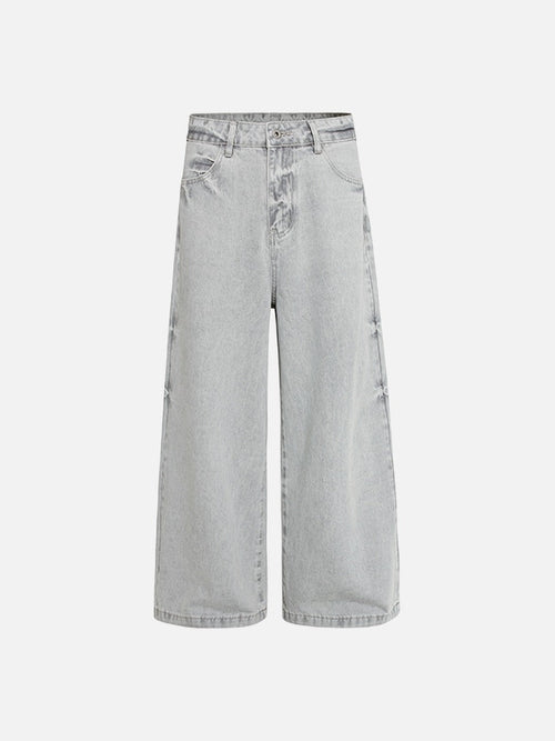 Hellgraue Denim-Jeans mit weitem Bein - Grau / S