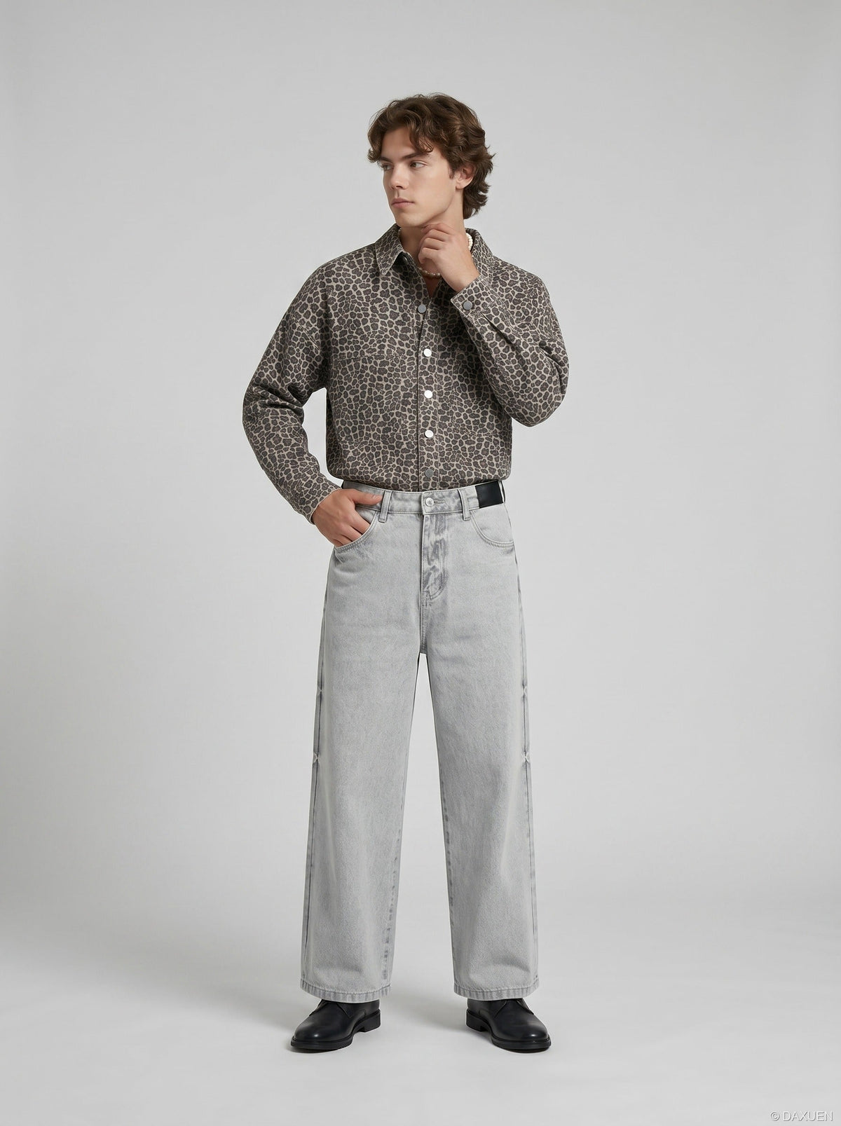 Light Grey Wide-Leg Denim Jeans