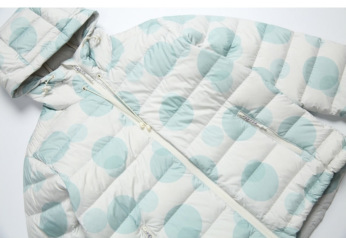 Light Pink Circles Hooded Puffer Jacket