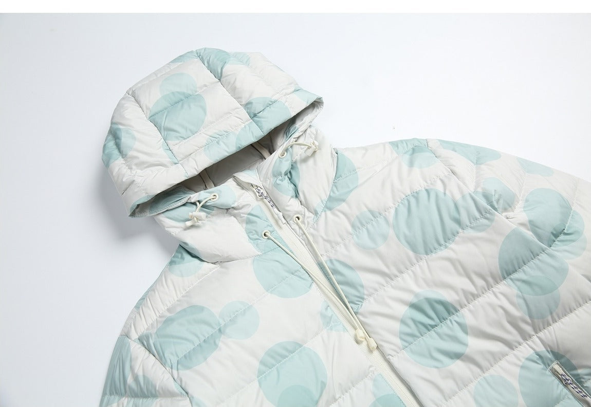 Light Pink Circles Hooded Puffer Jacket