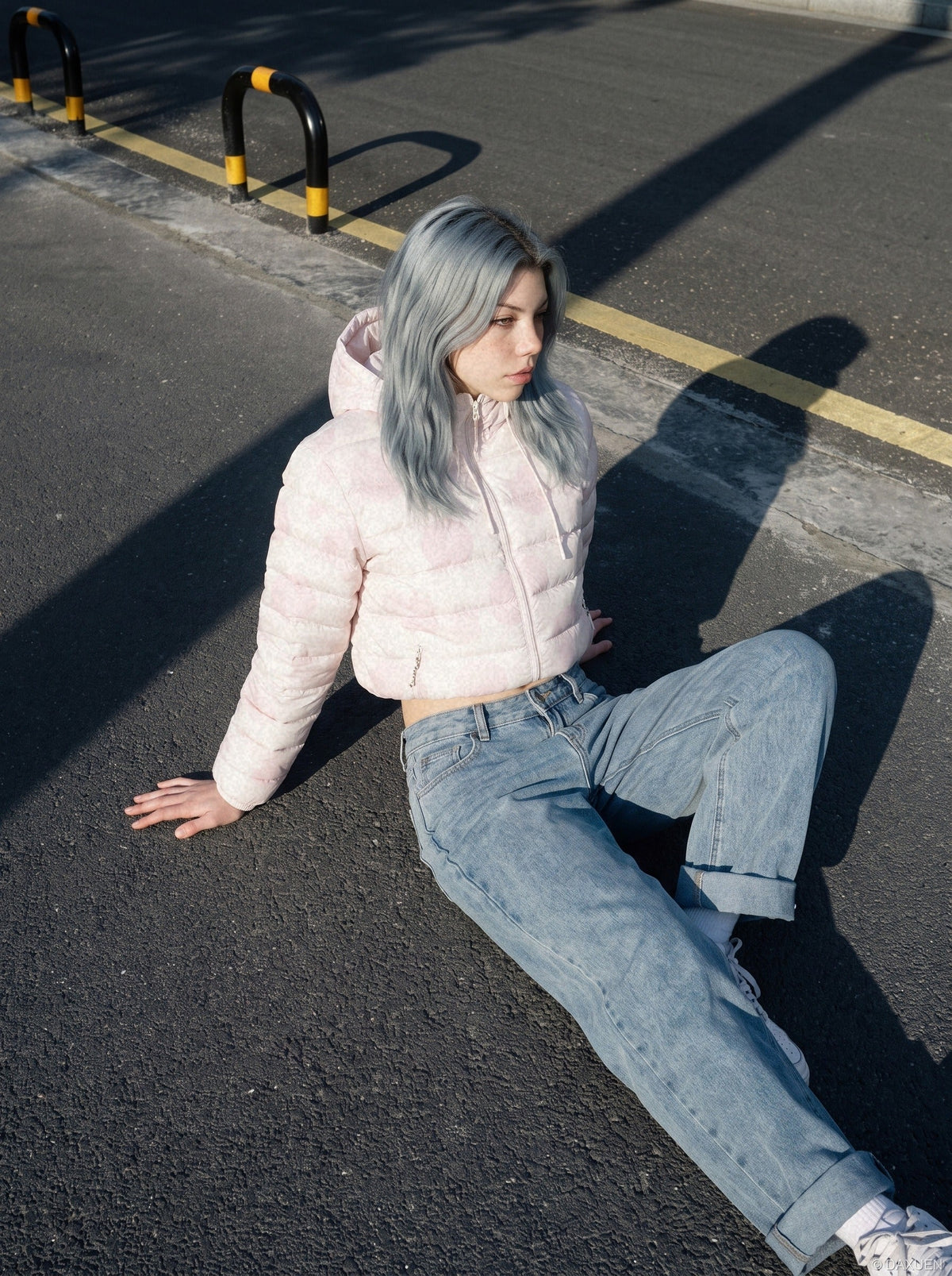Light Pink Circles Hooded Puffer Jacket