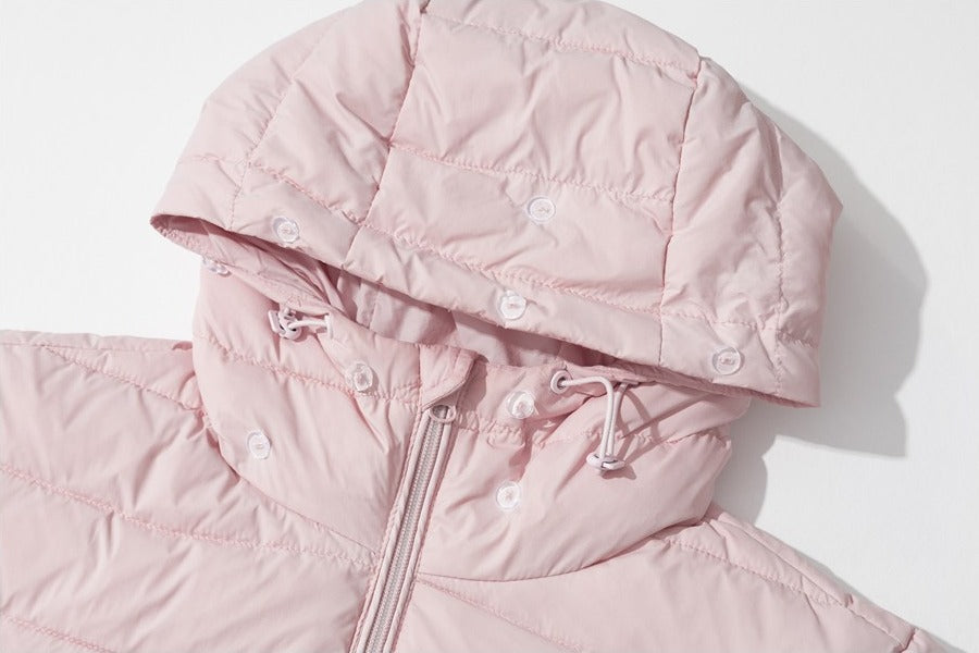 Light Pink Cropped Puffer with Faux Fur Hood Jacket