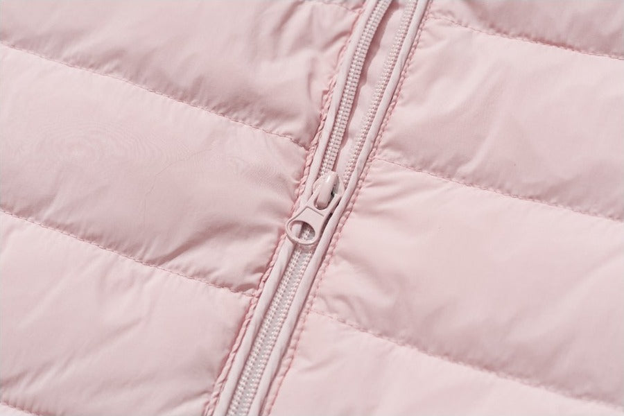 Light Pink Cropped Puffer with Faux Fur Hood Jacket