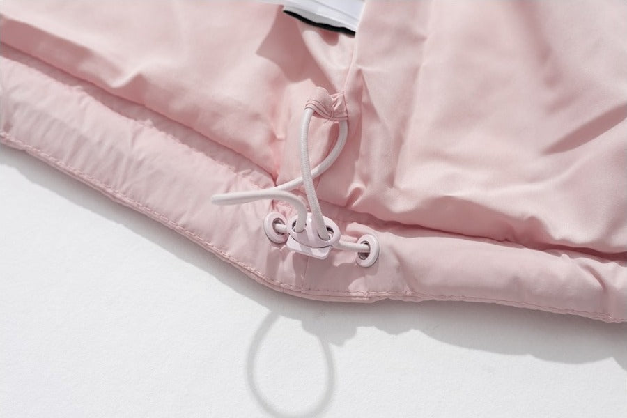 Light Pink Cropped Puffer with Faux Fur Hood Jacket