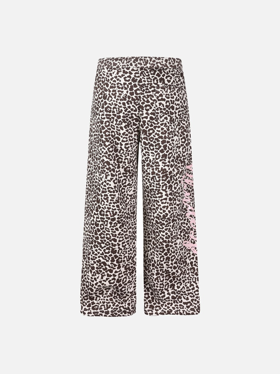 DAXUEN brown and light pink leopard print wide-leg pants