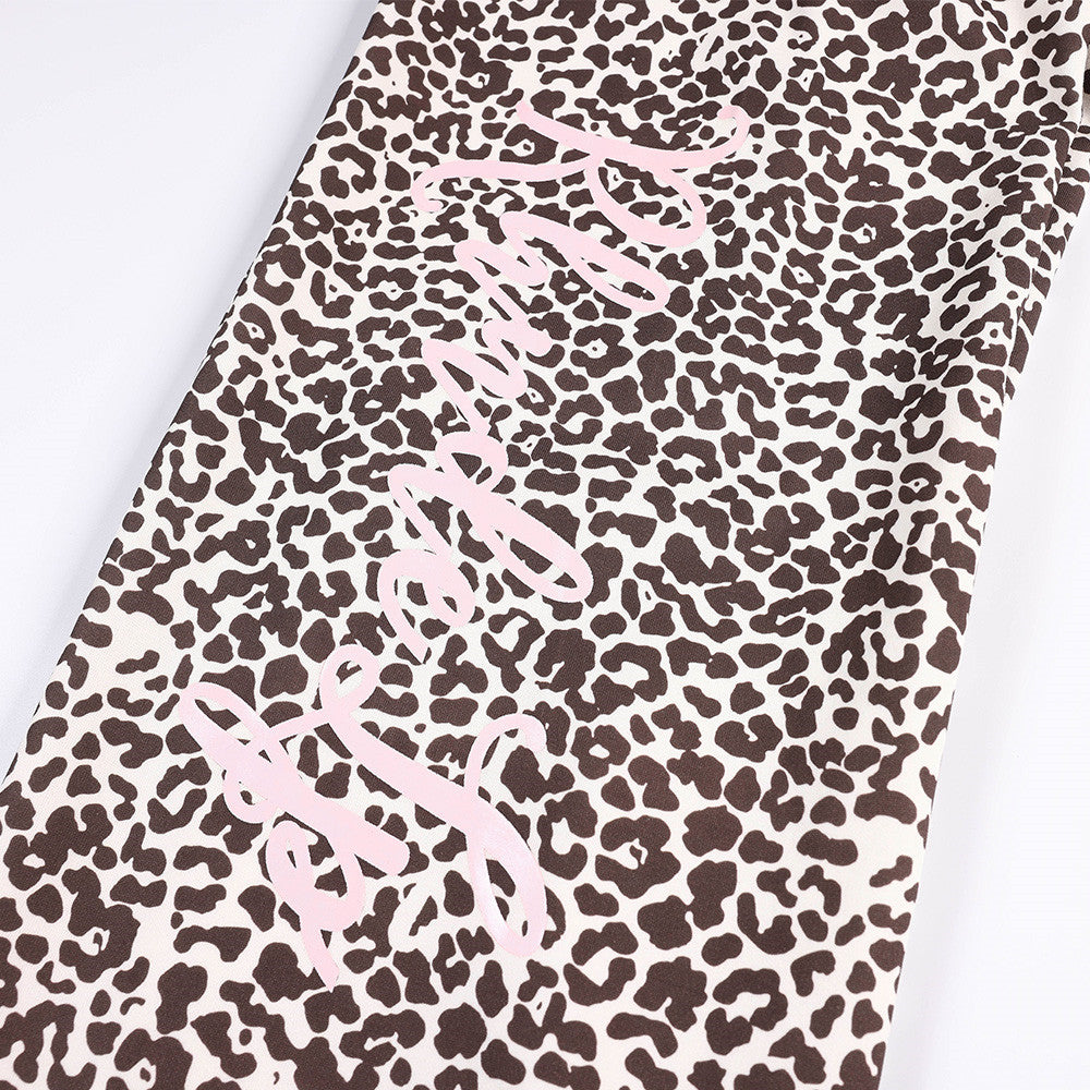 DAXUEN brown and light pink leopard print wide-leg pants