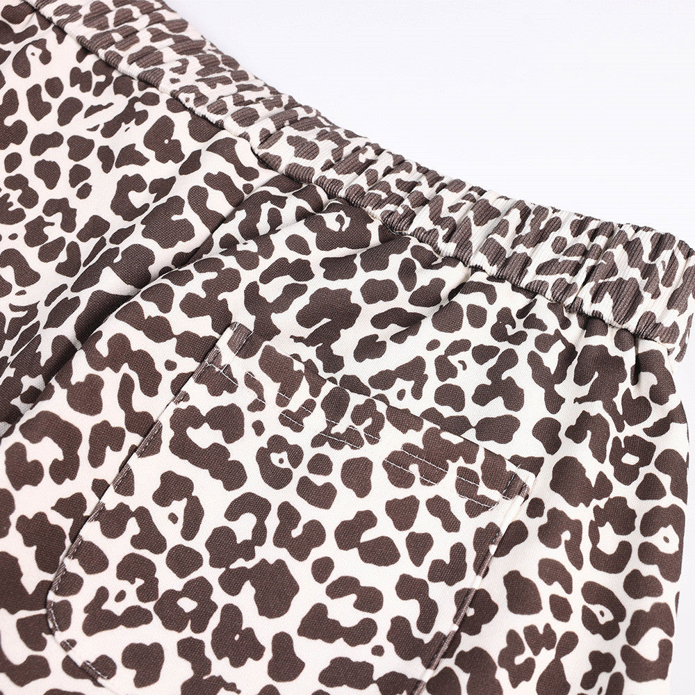 DAXUEN brown and light pink leopard print wide-leg pants