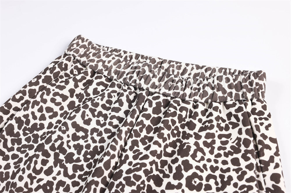DAXUEN brown and light pink leopard print wide-leg pants