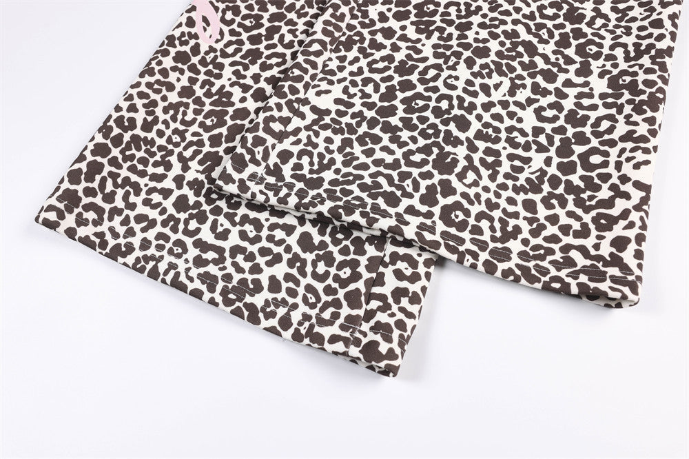 DAXUEN brown and light pink leopard print wide-leg pants