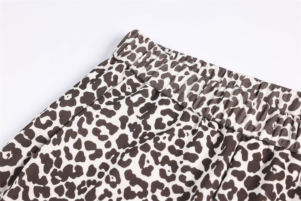 DAXUEN brown and light pink leopard print wide-leg pants