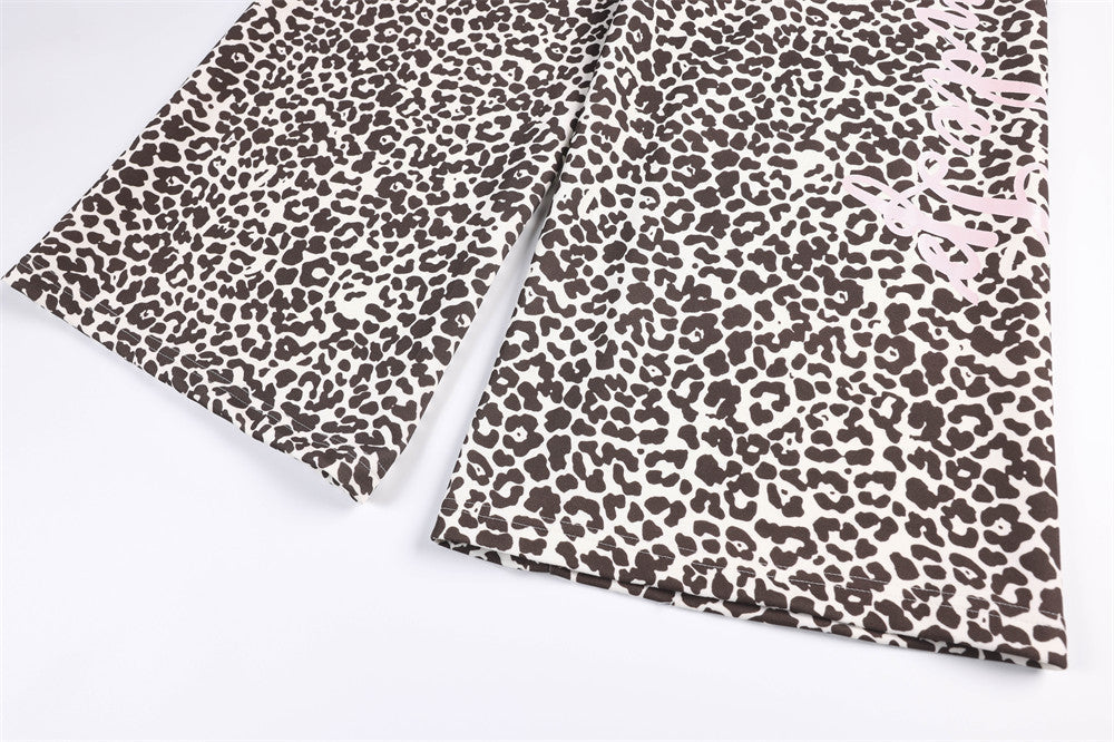DAXUEN brown and light pink leopard print wide-leg pants