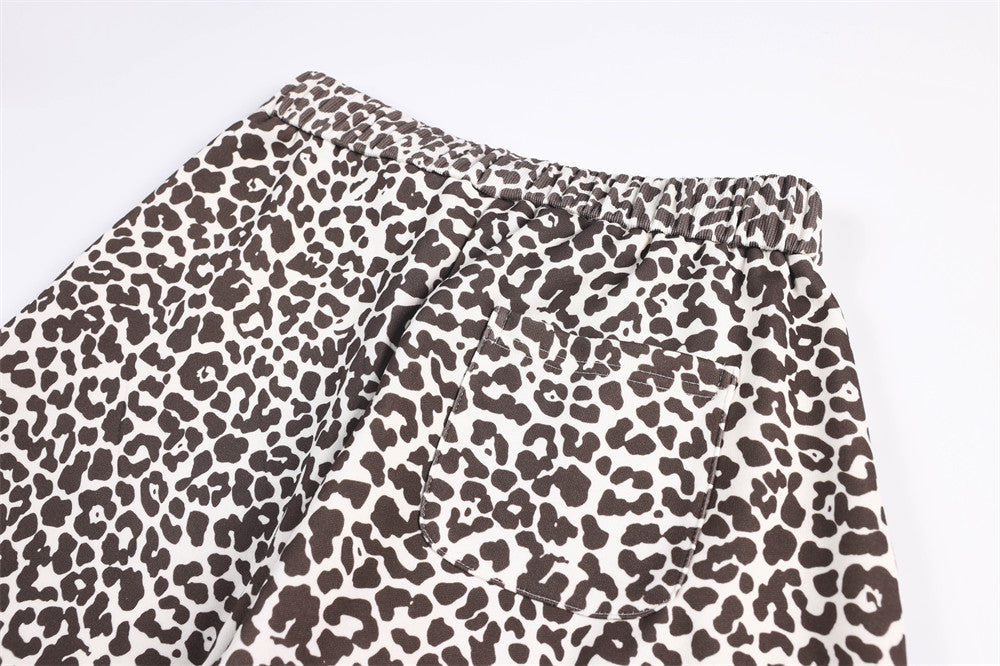 DAXUEN brown and light pink leopard print wide-leg pants
