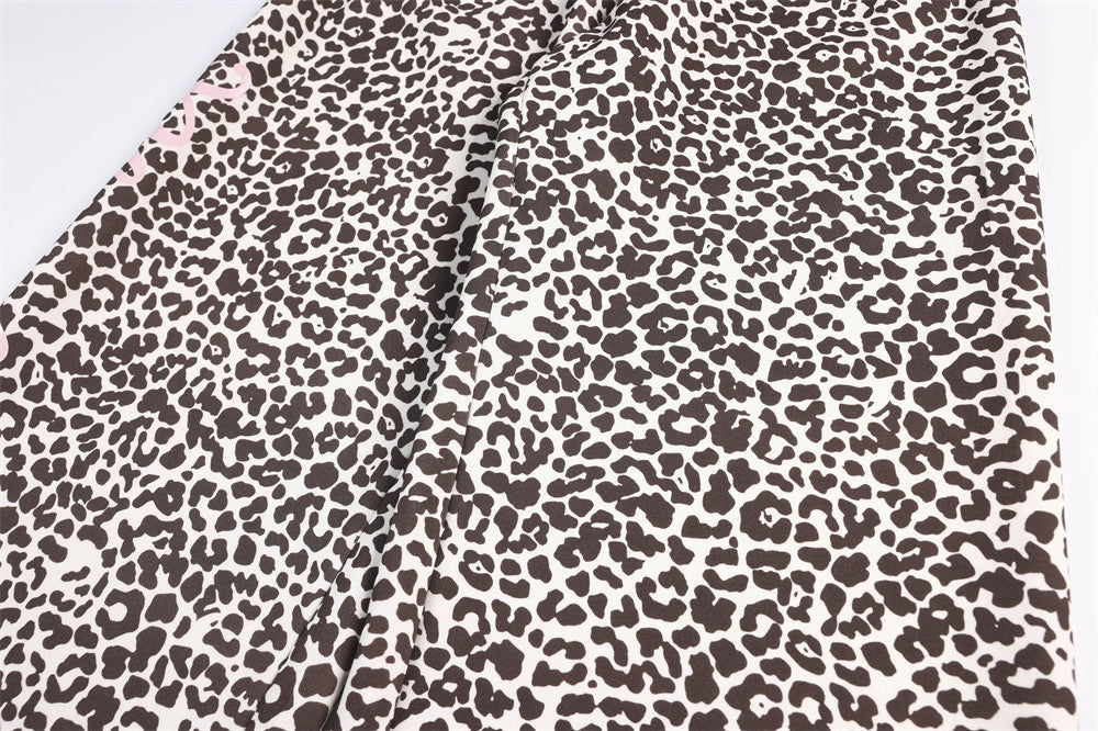 DAXUEN brown and light pink leopard print wide-leg pants