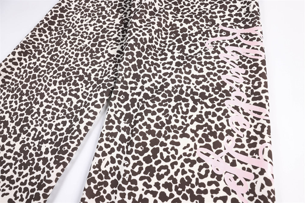 DAXUEN brown and light pink leopard print wide-leg pants