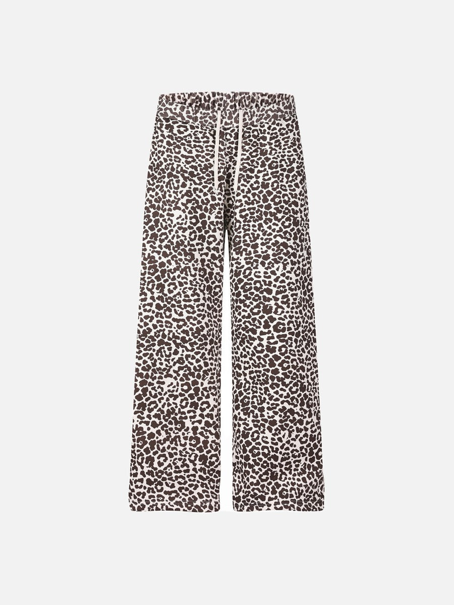 DAXUEN brown and light pink leopard print wide-leg pants