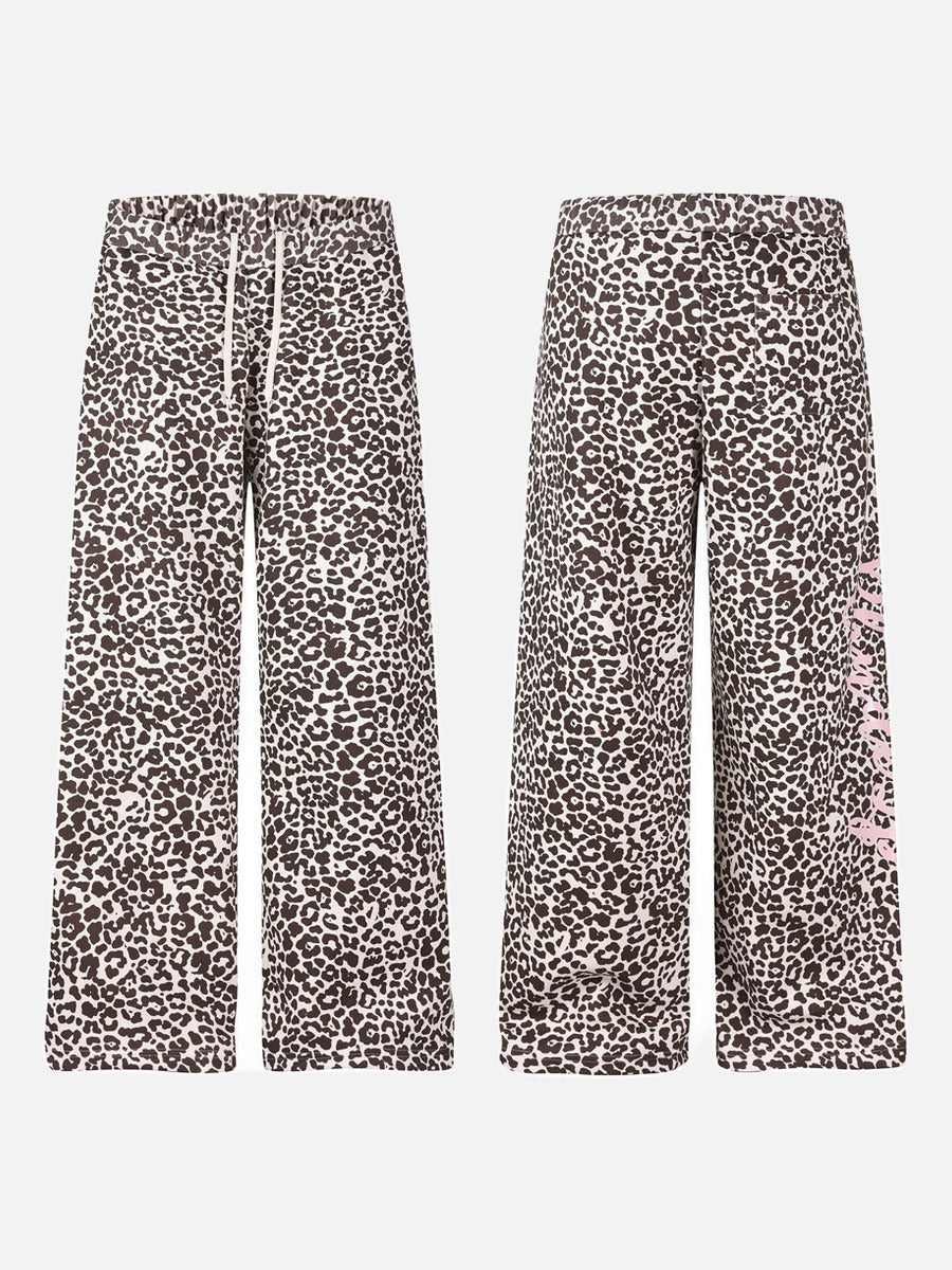 DAXUEN brown and light pink leopard print wide-leg pants