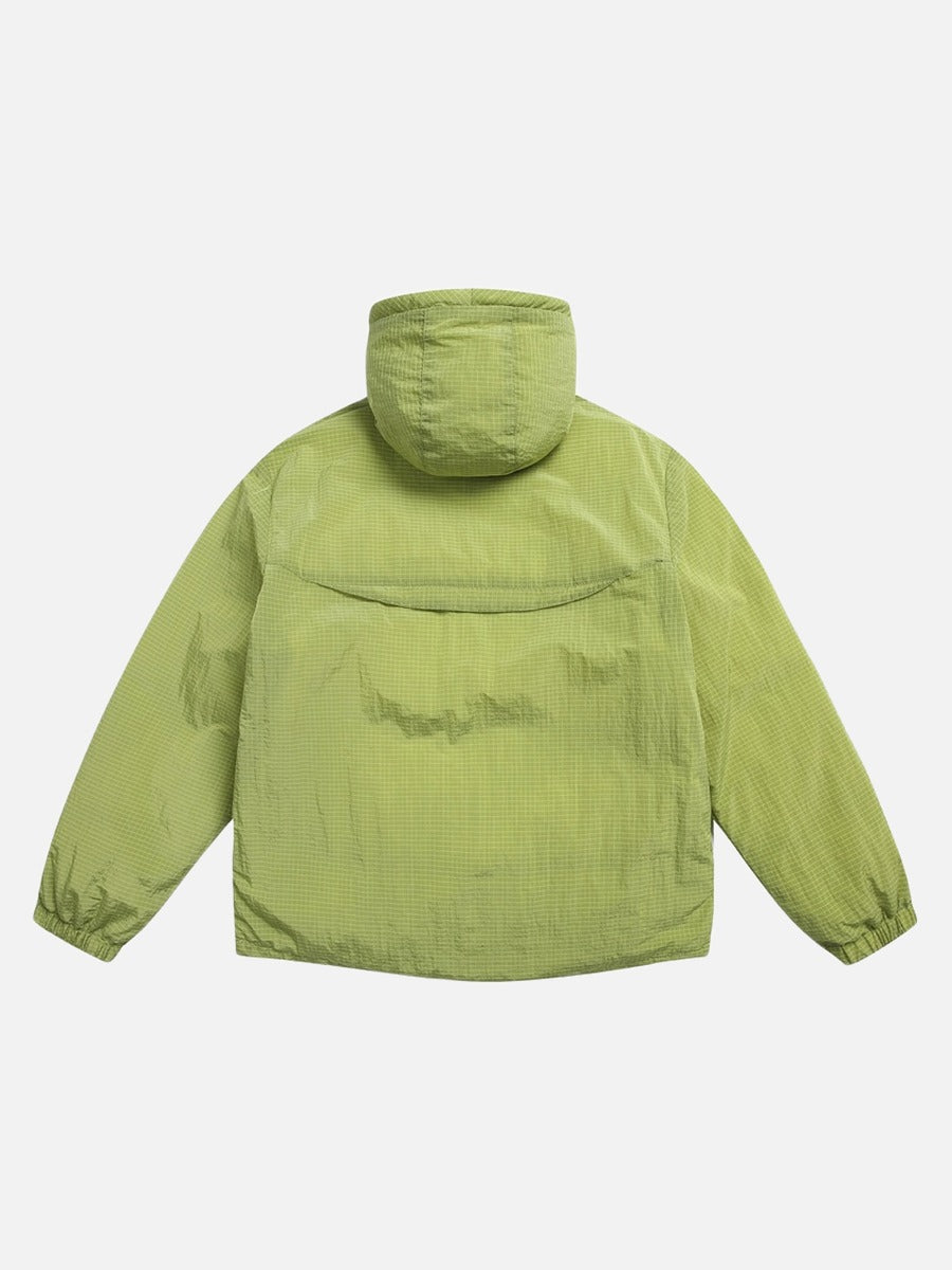 Light Purple Grid Texture Hooded Anorak Jacket