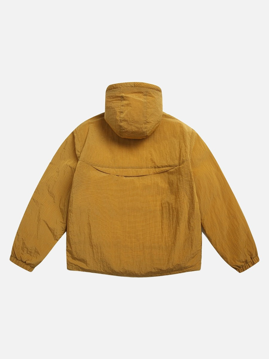 Light Purple Grid Texture Hooded Anorak Jacket