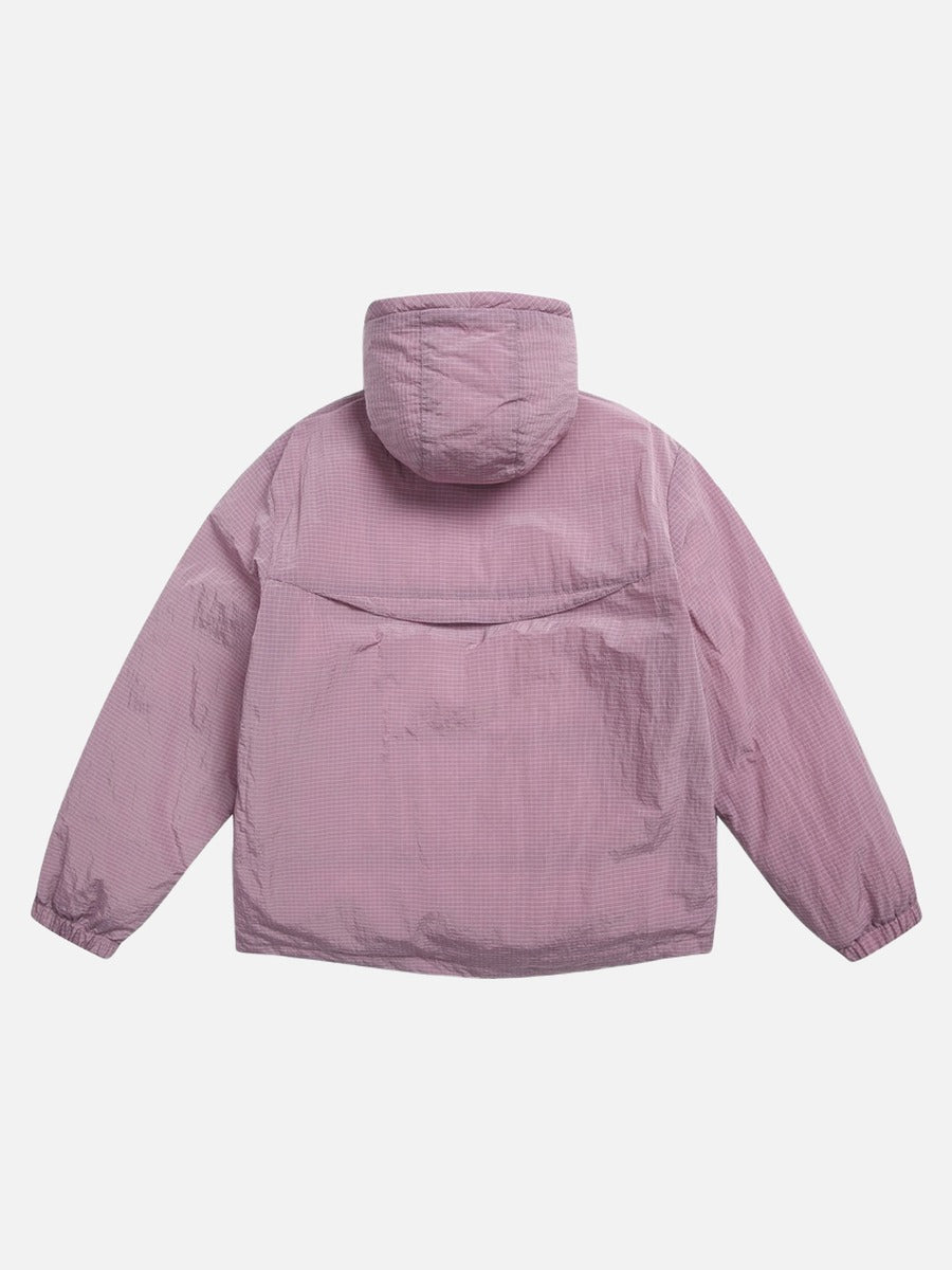 Light Purple Grid Texture Hooded Anorak Jacket
