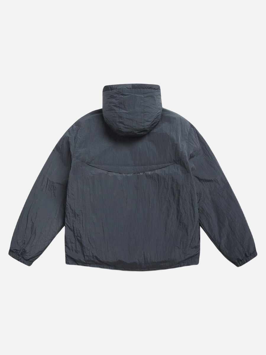 Light Purple Grid Texture Hooded Anorak Jacket