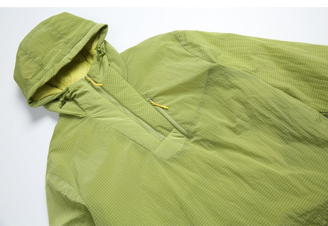 Light Purple Grid Texture Hooded Anorak Jacket