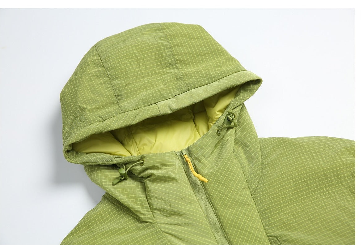 Light Purple Grid Texture Hooded Anorak Jacket
