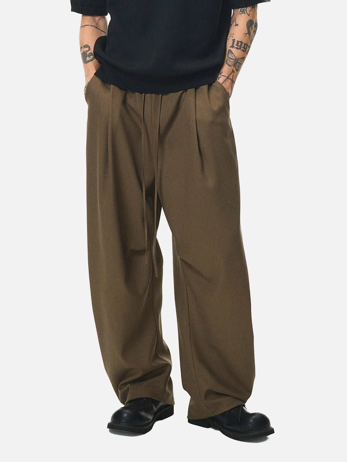 DAXUEN khaki wide-leg drawstring pants